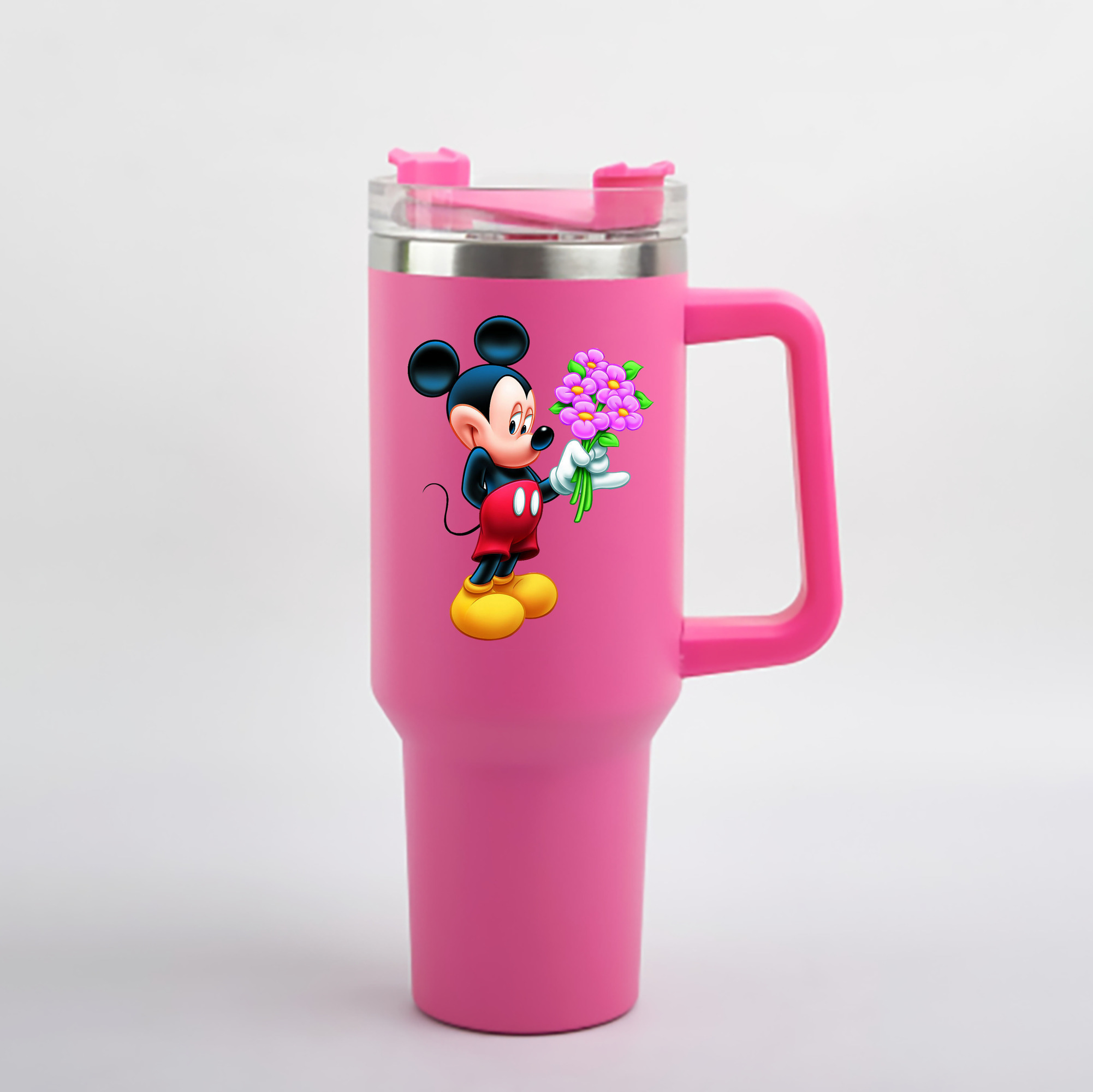 （画像用） ミッキーマウス Mickey Mouse 1200mL車用タンブラー - クリスタルステッカー（プラスチックストロー付き）